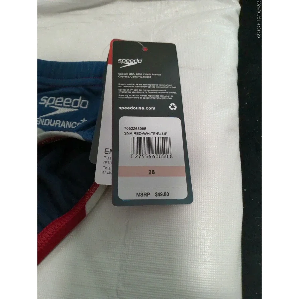 Speedo Men's Swim Brief Size 28 Glimmer Brief SNA Red/White/Blue NIB Endurance+